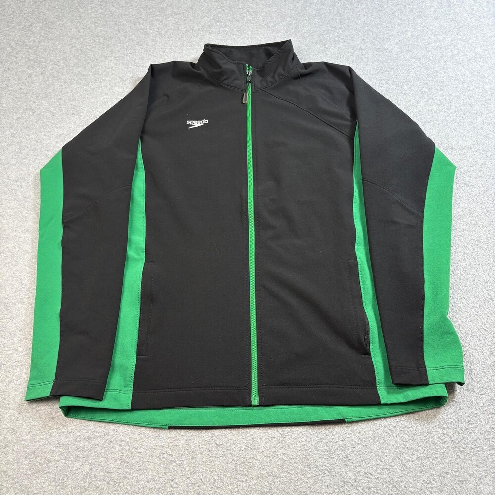 Speedo Jacket Men Medium Black Full Zip Athletic Polyester Spandex Sporty Swim